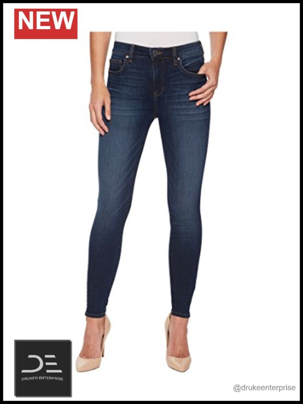 High-Rise Ankle Skinny Jeans Stretch Cotton Blend Women's Denim